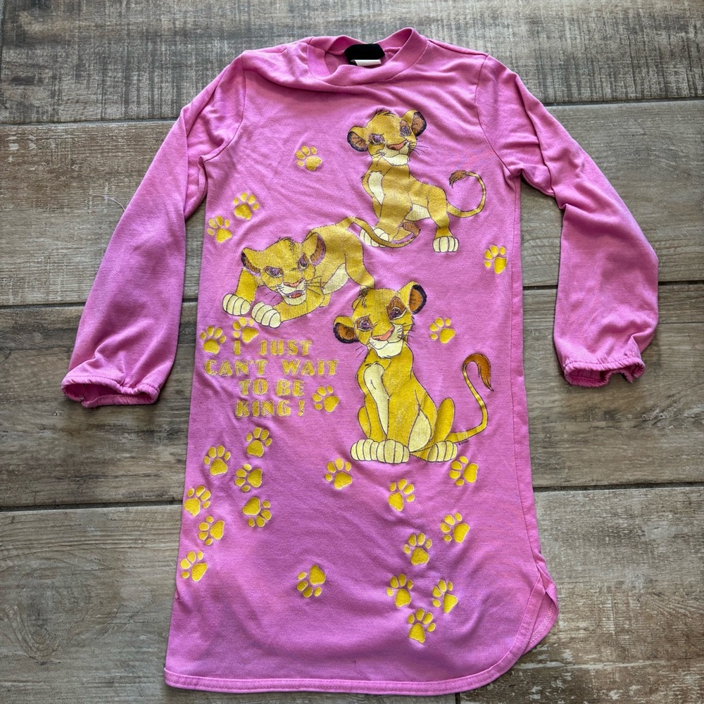 Vintage 90s Disney Lion King Simba Girls Pink Sleep Shirt Nightgown Size 7/8